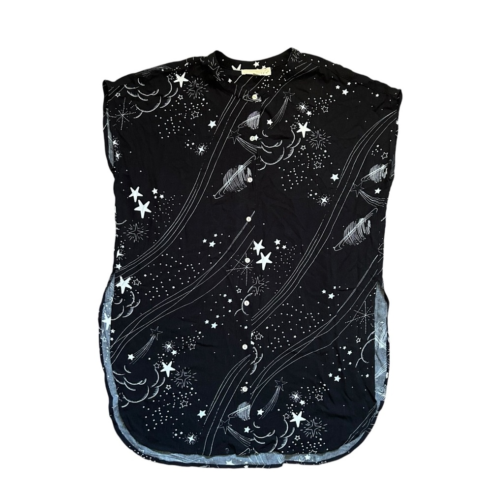 Lovestitch Lyra Stardust Tunic Top Oversized Celestial Print Black White Small
